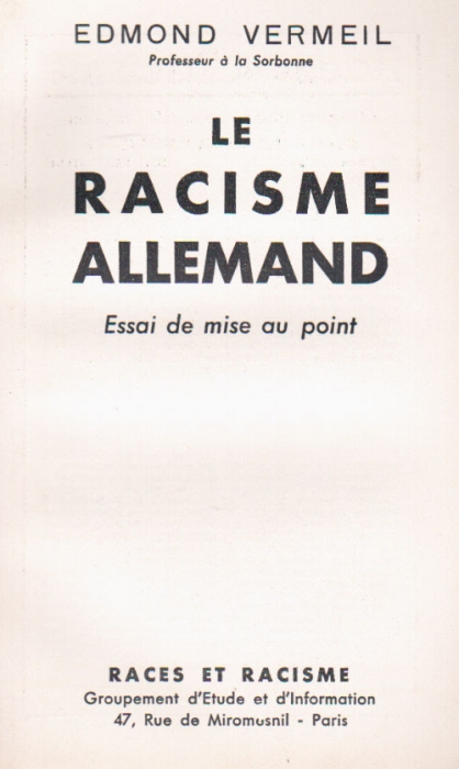 LE RACISME ALLEMAND / ESSAI DE MISE AU POINT