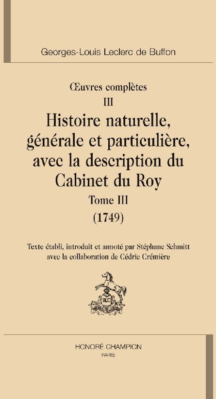 OEUVRES COMPLETES T3. HISTOIRE NATURELLE T3 (1749).