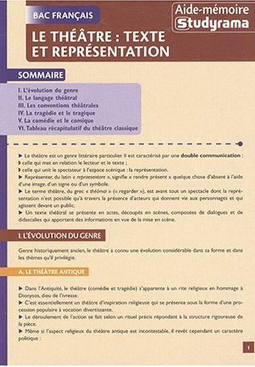 LE THEATRE : TEXTES ET REPRESENTATION