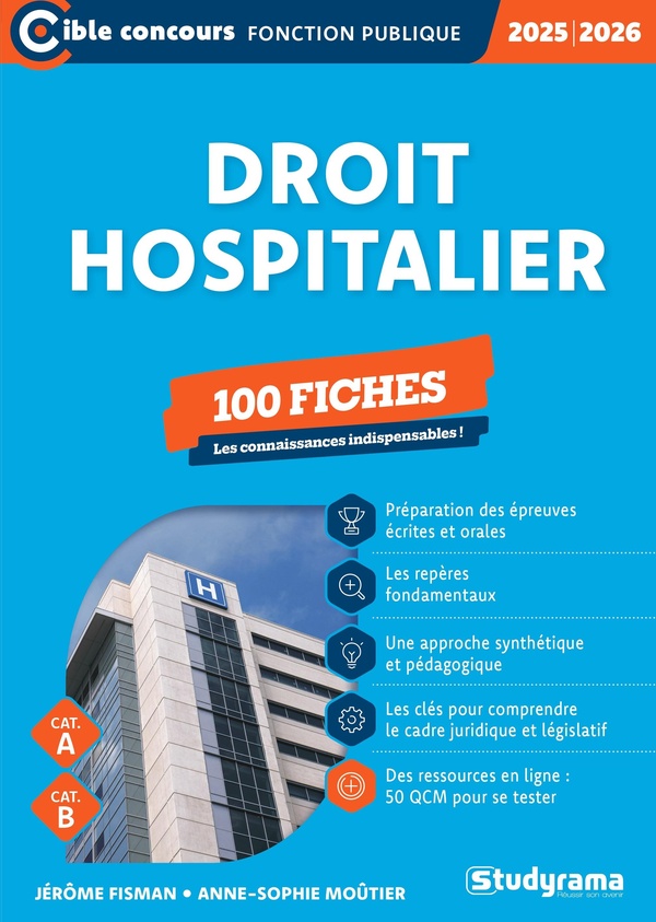 CIBLE CONCOURS FONCTION PUBLIQUE - DROIT HOSPITALIER 100 FICHES (CATEGORIES A ET B ?EDITION 2025-20