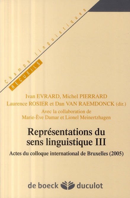 REPRESENTATIONS DU SENS LINGUISTIQUE III