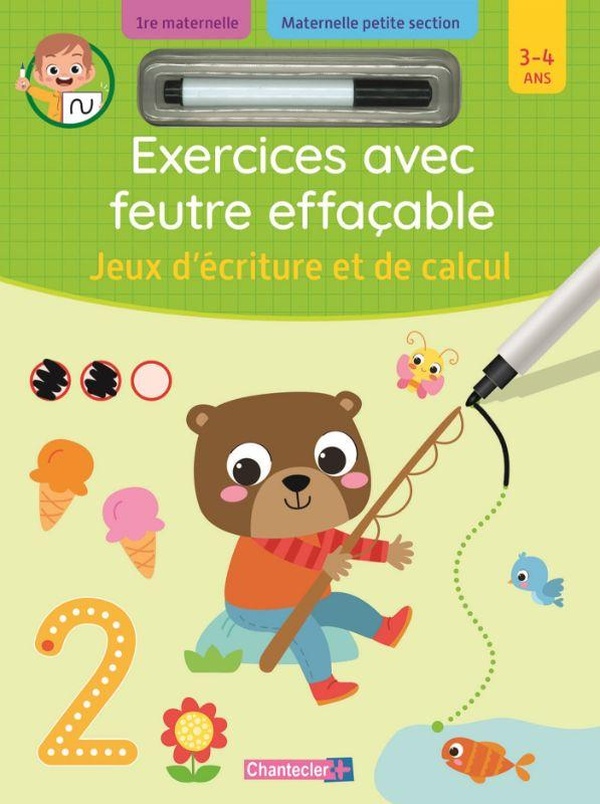EXERCICES AVEC FEUTRE EFFACABLE - JEUX D'ECRITURE ET DE CALCUL (3-4 A.)