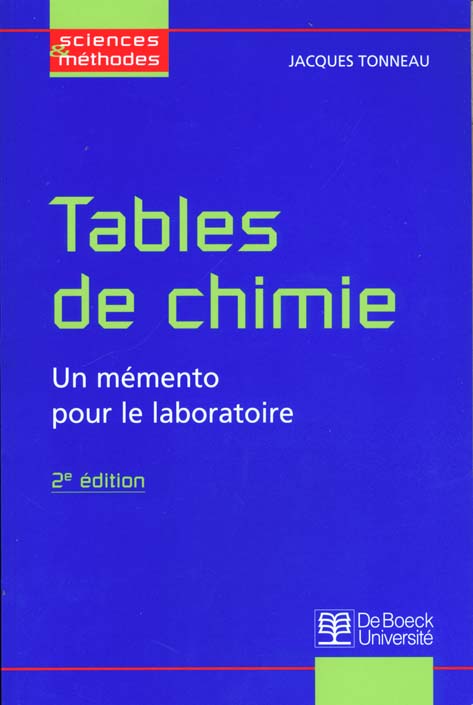 TABLES DE CHIMIE - UN MEMENTO POUR LE LABORATOIRE
