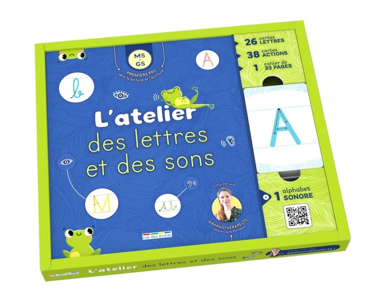 L'ATELIER DES LETTRES ET DES SONS - MS-GS (COFFRET) - 64 CARTES ET 1 CAHIER D'EXERCICES REUTILISABLE