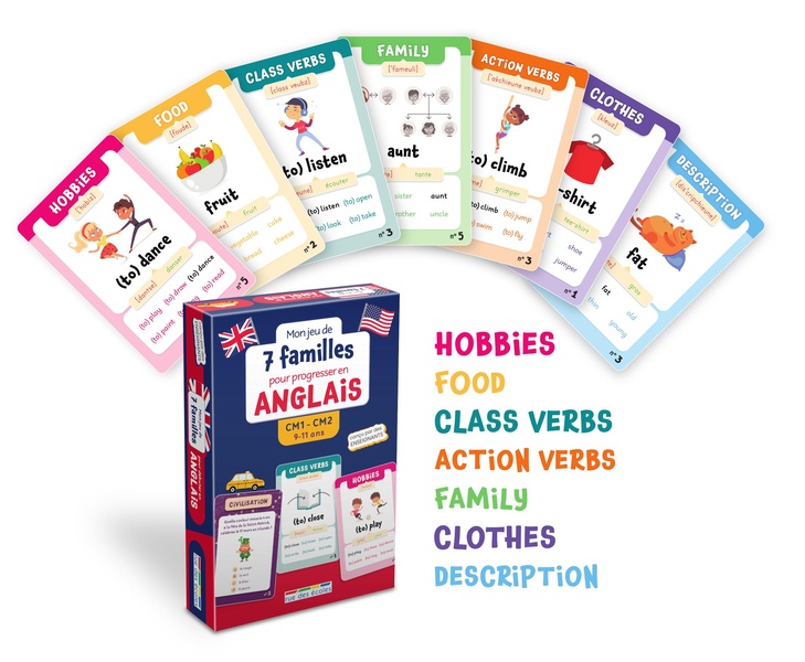 MON JEU DE 7 FAMILLES POUR PROGRESSER EN ANGLAIS CM1-CM2 - 49 CARTES POUR ENRICHIR SON VOCABULAIRE A