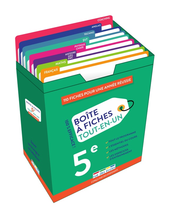 BOITE A FICHES 5E - 110 FICHES RECTO-VERSO POUR UNE ANNEE REUSSIE !