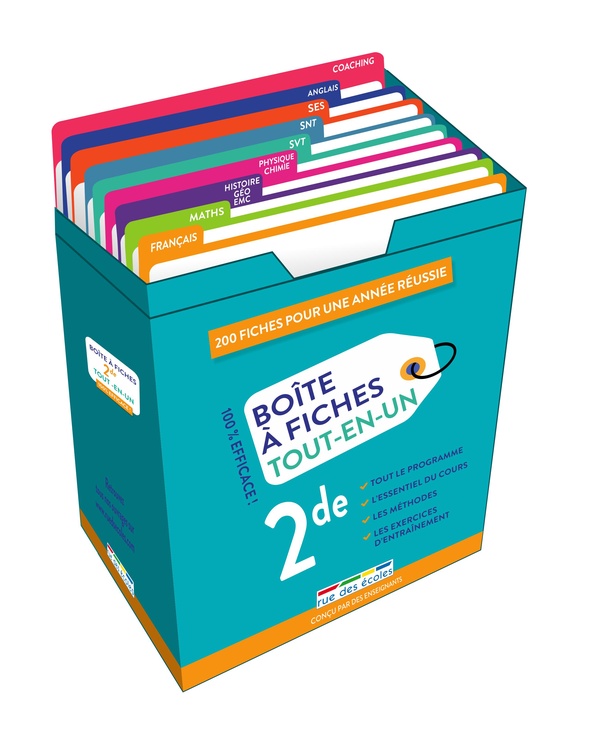 BOITE A FICHES - SECONDE - 200 FICHES RECTO-VERSO POUR UNE ANNEE REUSSIE !