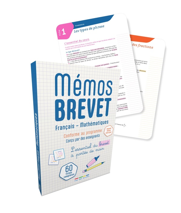 MEMOS BREVET FRANCAIS - MATHS - 60 FICHES POUR REVISER - L'ESSENTIEL A PORTEE DE MAINS !