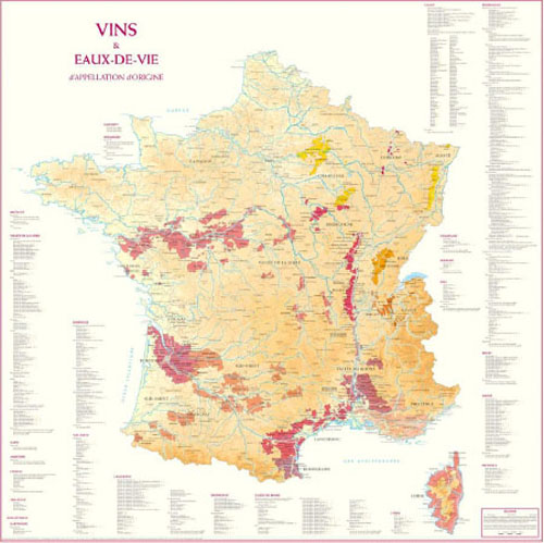 VINS ET EAUX DE VIE AOC EN FRANCE 88 CM X 88 CM