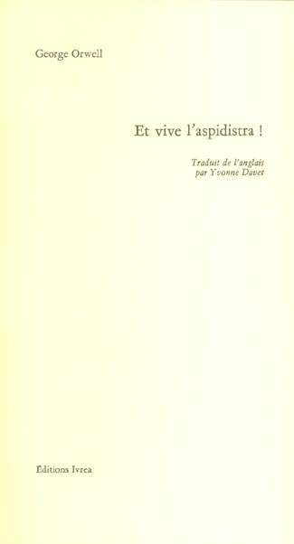 ET VIVE L'ASPIDISTRA !