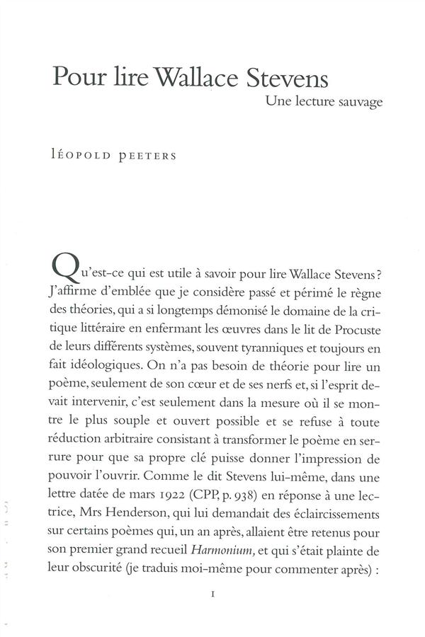POUR LIRE WALLACE STEVENS