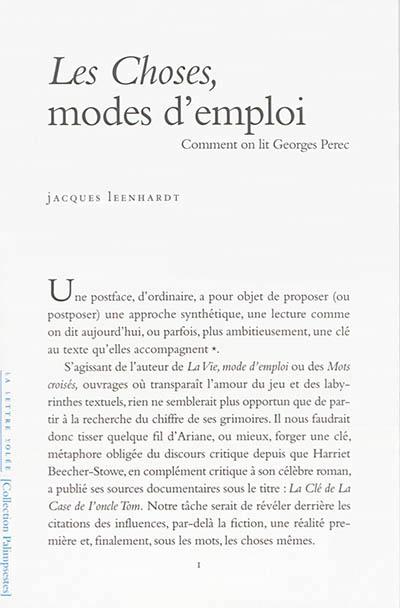 LES CHOSES,MODES D'EMPLOI