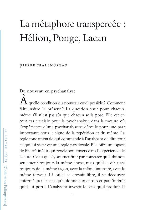 LA METAPHORE TRANSPERCEE
