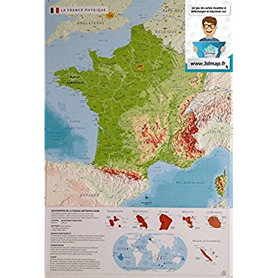 CARTE EN RELIEF DE LA FRANCE PHYSIQUE
