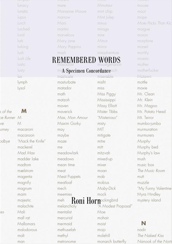 RONI HORN REMEMBERED WORDS A SPECIMEN CONCORDANCE /ANGLAIS
