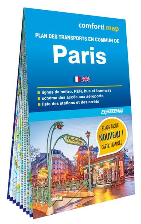 PLAN DES TRANSPORTS EN COMMUN DE PARIS (CARTE FORMAT POCHE LAMINEE - PLAN DE VILLE)