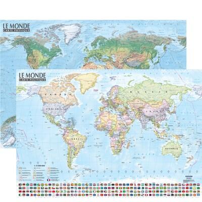MONDE 1/31.000.000 CARTE POLITIQUE ET PHYSIQUE (AVEC BARRES ALU) 95 * 67 CM - NOUVELLE EDITION