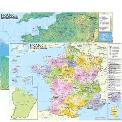 FRANCE 1/2.200.000 - CARTE ADMINISTRATIVE ET PHYSIQUE (SANS BARRES ALU) 67 * 47 CM