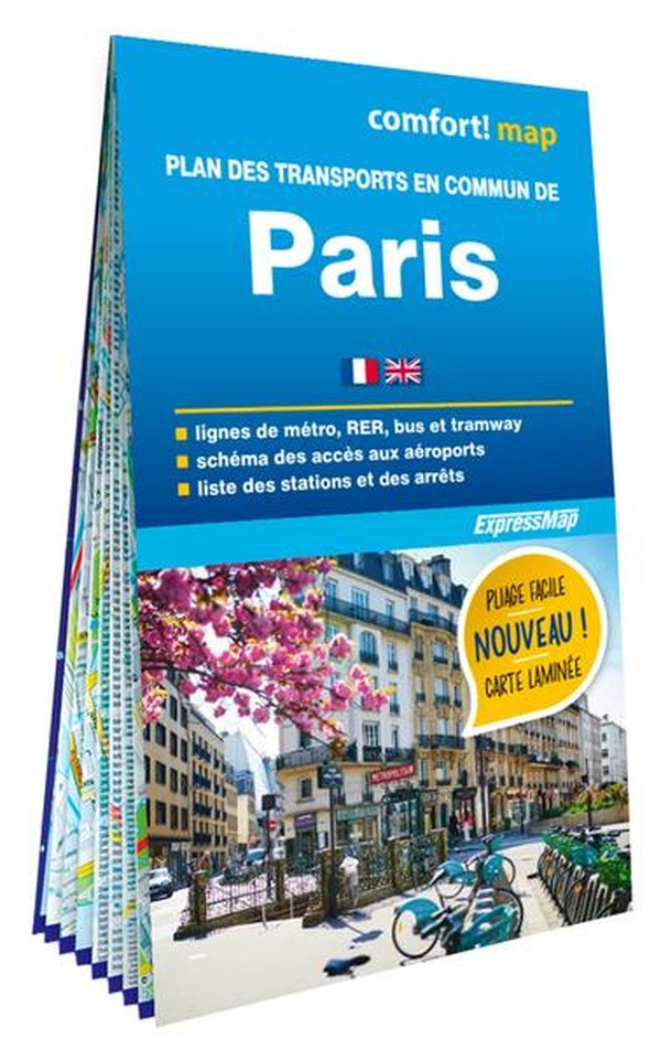 PLAN DES TRANSPORTS EN COMMUN DE PARIS (CARTE FORMAT POCHE LAMINEE - PLAN DE VILLE) - NOUVELLE EDITI