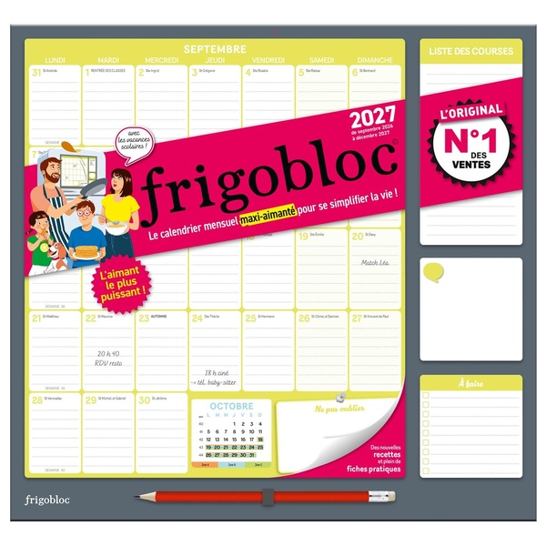 FRIGOBLOC MENSUEL 2027 - CALENDRIER FAMILIAL / MOIS (DE SEPT. 2026 A DEC. 2027)