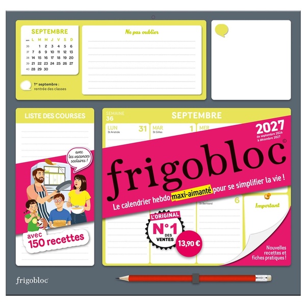 FRIGOBLOC HEBDOMADAIRE 2027 - CALENDRIER D'ORGANISATION FAMILIALE / SEM (DE SEPT. 2026 A DEC. 2027)