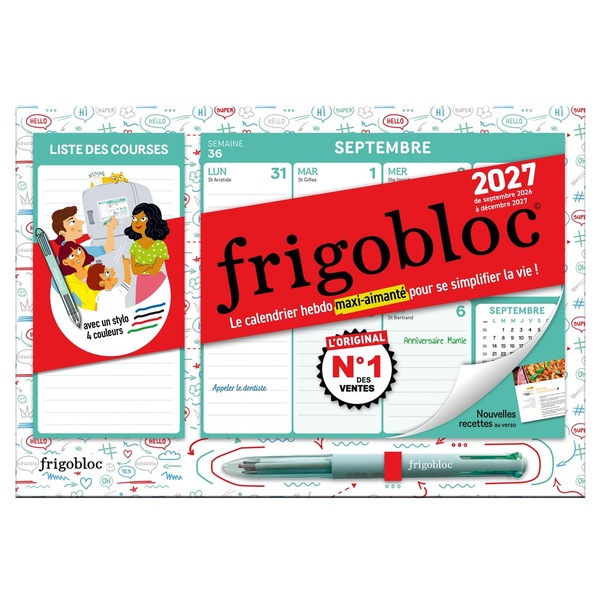 MINI FRIGOBLOC HEBDOMADAIRE 4 COULEURS 2027 - CALENDRIER FAMILIAL (DE SEPT. 2026 A DEC. 2027)
