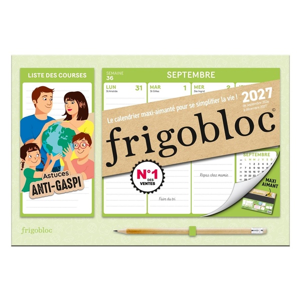 MINI FRIGOBLOC HEBDOMADAIRE ANTI-GASPI 2027 - CALENDRIER FAMILIAL (DE SEPT. 2026 A DEC. 2027)