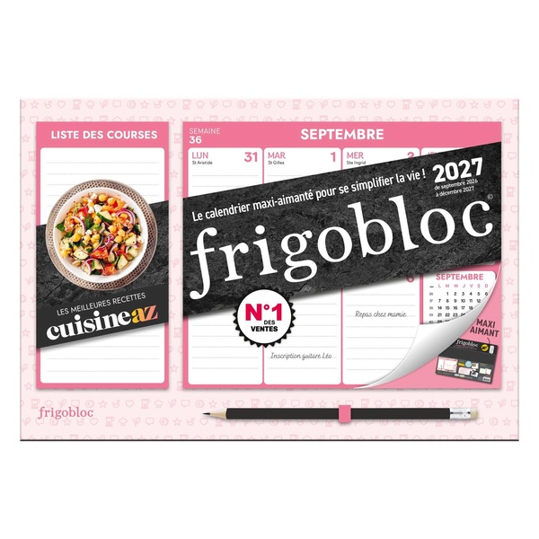 MINI FRIGOBLOC HEBDOMADAIRE CUISINE AZ 2027 - CALENDRIER FAMILIAL (DE SEPT. 2026 A DEC. 2027)