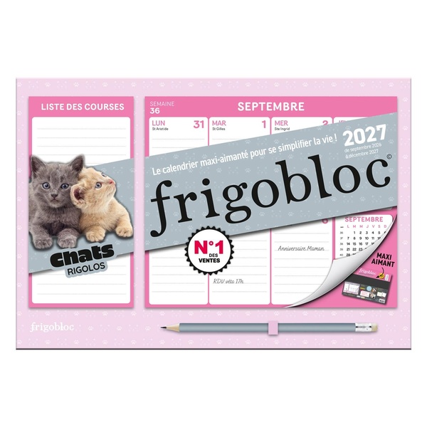 MINI FRIGOBLOC HEBDOMADAIRE CHATS RIGOLOS 2027 - CALENDRIER FAMILIAL (DE SEPT. 2026 A DEC. 2027)