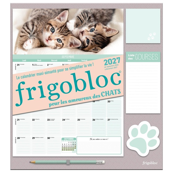FRIGOBLOC MENSUEL CHATS 2027 - CALENDRIER ORGANISEUR FAMILIAL (DE SEPT. 2026 A DEC. 2027)