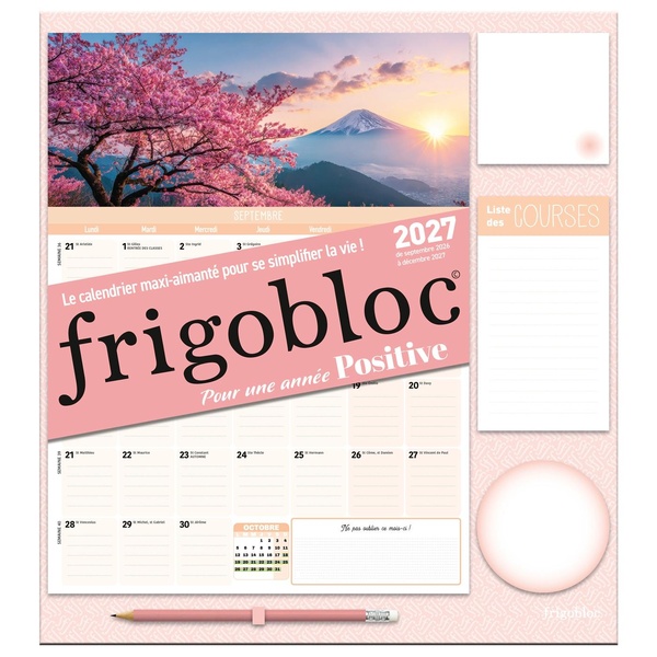 FRIGOBLOC MENSUEL ANNEE POSITIVE 2027 - CALENDRIER ORGANISEUR FAMILIAL (DE SEPT. 2026 A DEC. 2027)