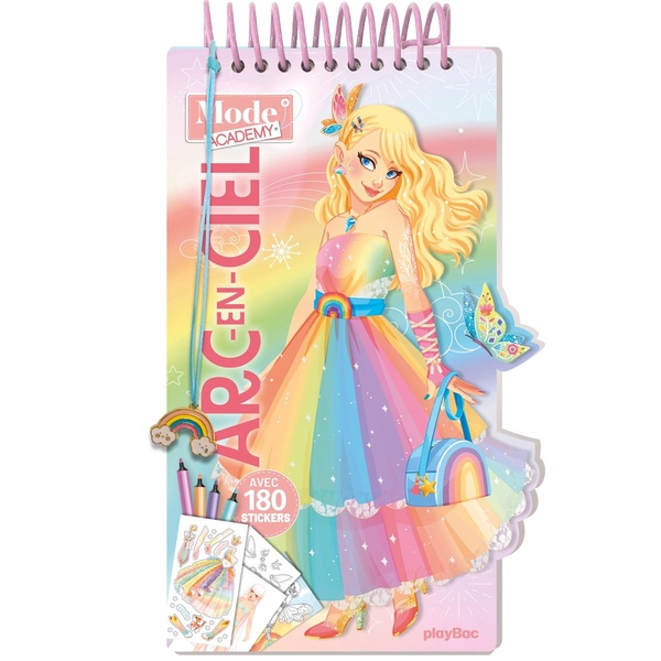 CARNET CREATIF MODE ACADEMY ARC-EN-CIEL (AVEC UN BRACELET) NE - AVEC 180 STICKERS