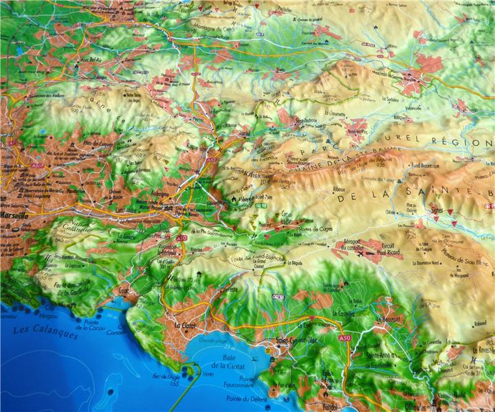 CARTE EN RELIEF DE LA SAINTE-BAUME ET SAINTE-VICTOIRE