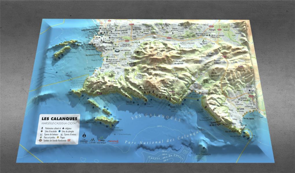 CARTE EN RELIEF DES CALANQUES ( MARSEILLE-CASSIS-LA CIOTAT )