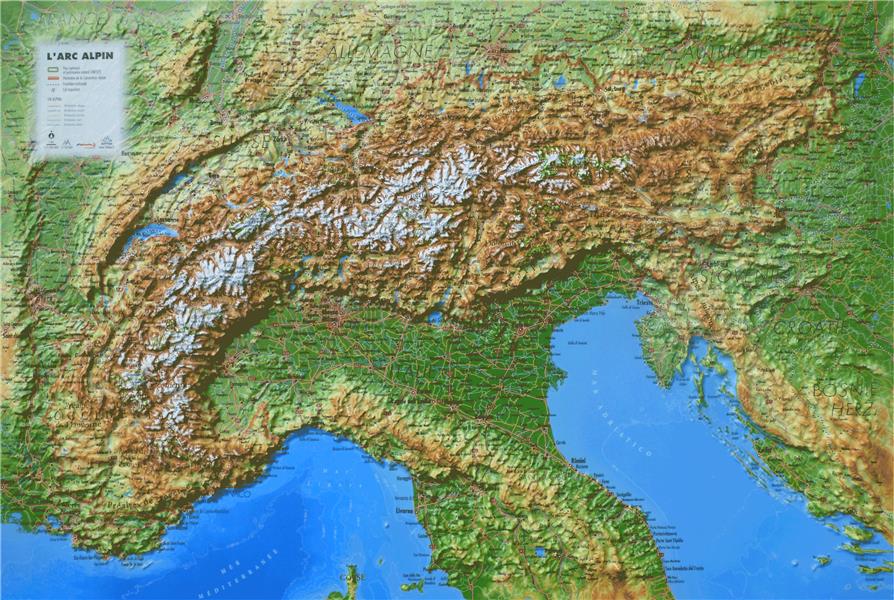 CARTE EN RELIEF DE L'ARC ALPIN
