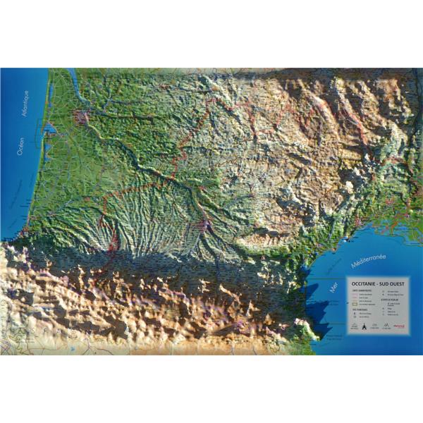 CARTE EN RELIEF DE L'OCCITANIE - SUD OUEST
