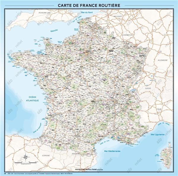 CARTE DE FRANCE ROUTIERE - POSTER PLASTIFIE 100X100CM