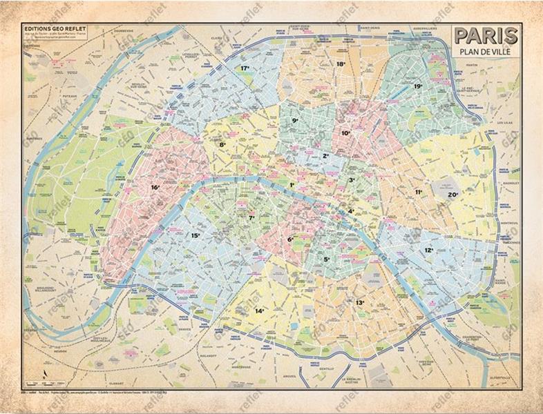 PLAN DE PARIS - MODELE VINTAGE - AFFICHE 60X80CM