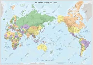 PLANISPHERE CENTRE SUR L'ASIE - AFFICHE 50X70CM