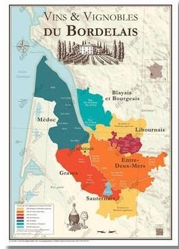 CARTE DES VINS ET VIGNOBLES DU BORDELAIS - AFFICHE A2 PLIEE