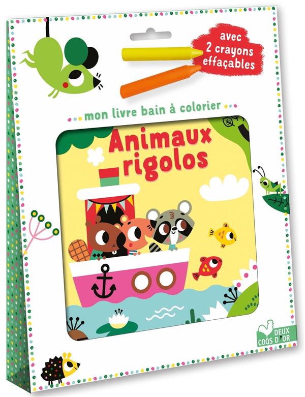 MON LIVRE-BAIN A COLORIER - ANIMAUX RIGOLOS - POCHETTE AVEC ACCESSOIRE