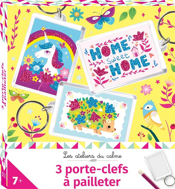 3 PORTE-CLEFS A PAILLETER - MINI BOITE AVEC ACCESSOIRES