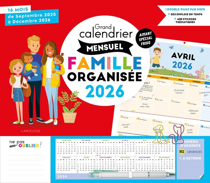 GRAND CALENDRIER MENSUEL FAMILLE ORGANISEE 2026 - DE SEPTEMBRE 2025 A DECEMBRE 2026