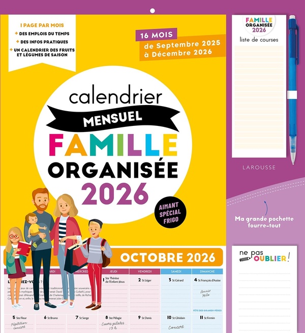 CALENDRIER MENSUEL FAMILLE ORGANISEE 2026 - DE SEPTEMBRE 2025 A DECEMBRE 2026
