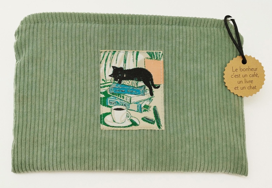 POCHETTE LE BONHEUR C'EST UN CAFE, UN LIVRE ET UN CHAT