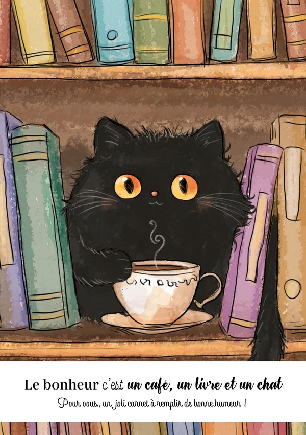 CARNET LE BONHEUR C'EST UN CAFE, UN LIVRE ET UN CHAT