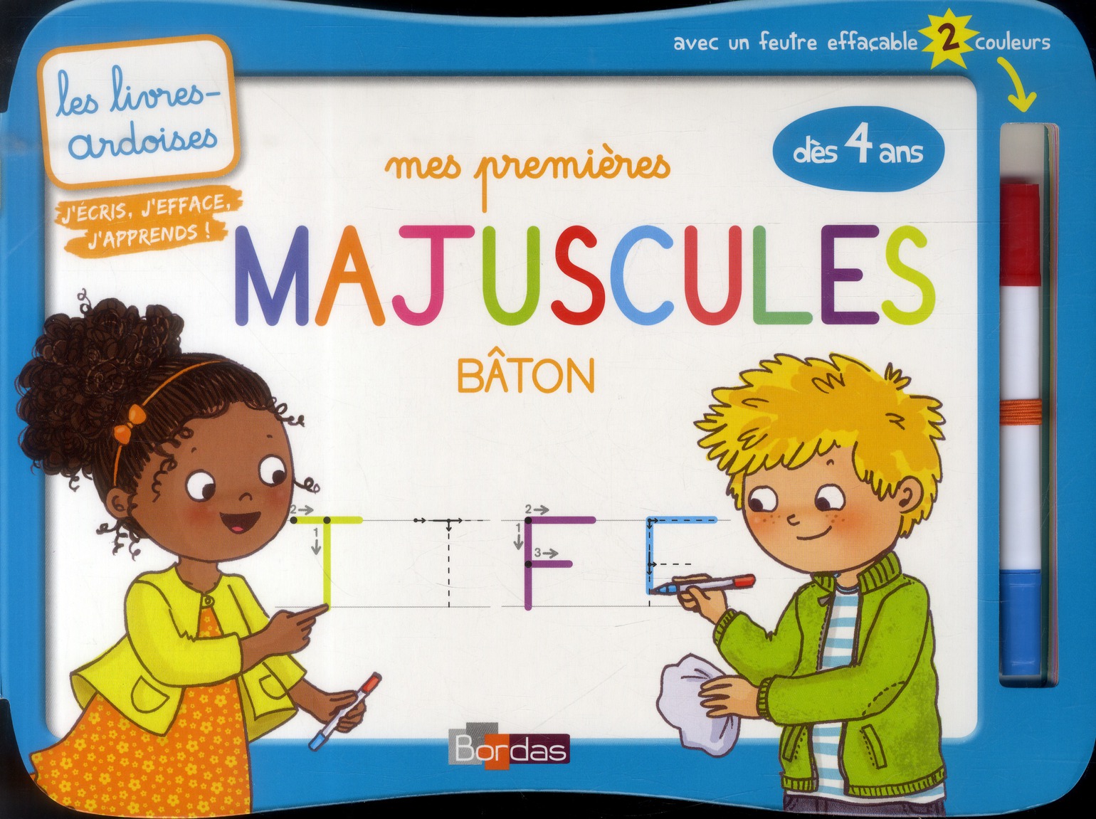 LES LIVRES-ARDOISES - MES PREMIERES MAJUSCULES BATON AVEC 1 FEUTRE EFFACABLE 2 COULEURS