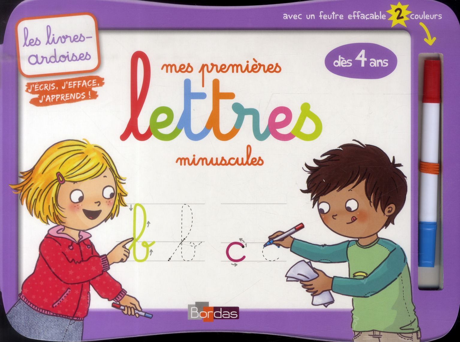 LES LIVRES-ARDOISES - MES PREMIERES LETTRES MINUSCULES AVEC 1 FEUTRE EFFACABLE 2 COULEURS