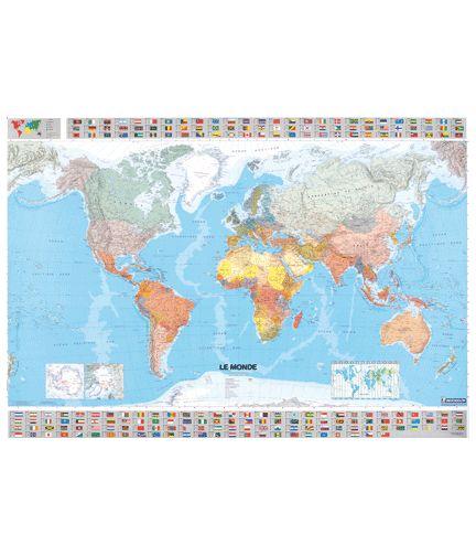 CARTES MURALES - CARTE LE MONDE (PLASTIFIE - SOUS GAINE)