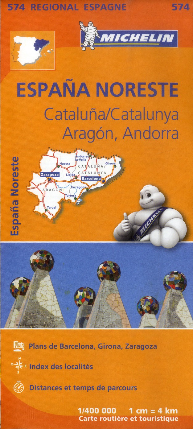 CARTE REGIONALE ESPAGNE NORD-EST : CATALUNA / CATALUNYA,  ARAGON,  ANDORRA